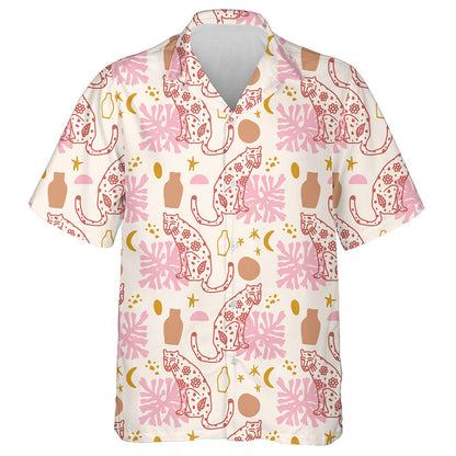 Liopard Fiáin na hAfraice Le Cait Fhiáine Líníochtaí Doodle Léine Haváís, Bronntanas Léine Haváís, Bronntanas Nollag