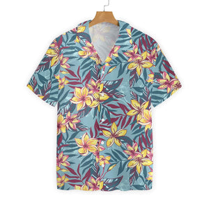 Yellow Flower On Blue Background Design Hawaiian Shirt, Hwaiian For Gift