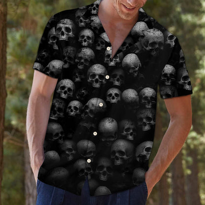Gothic Style Skull Awesome Dark Themed Hawaiian Shirt, Hawaiian Shirt Gift, Christmas Gift