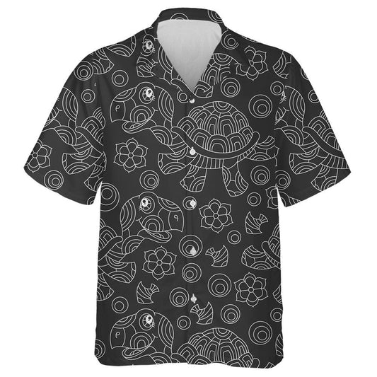 Light Contour Cartoon Fun Turtles And Fish Hawaiian Shirt, Hawaiian Shirt Gift, Christmas Gift