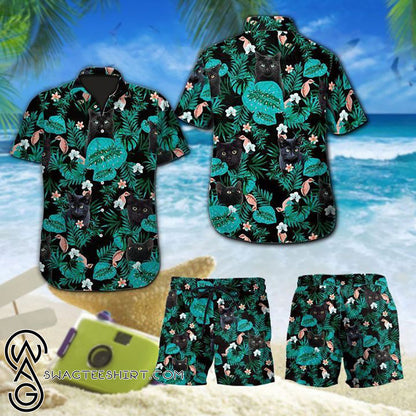 Black Cat Tropical Hawaiian Shirt,Hawaiian Shirt Gift, Christmas Gift
