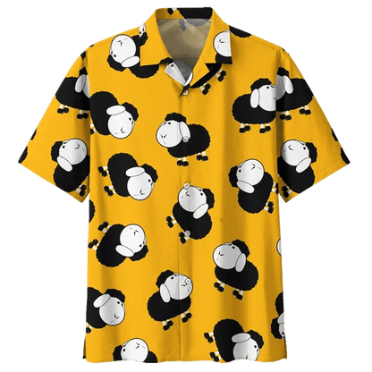 Yellow Sheep Illustration Design Hawaiian Shirt, Hwaiian For Gift
