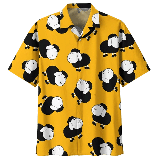 Yellow Sheep Illustration Design Hawaiian Shirt, Hwaiian For Gift