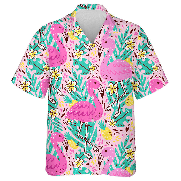 Flamingo Pineapple Tropical Flower And Monstera Hawaiian Shirt,Hawaiian Shirt Gift, Christmas Gift