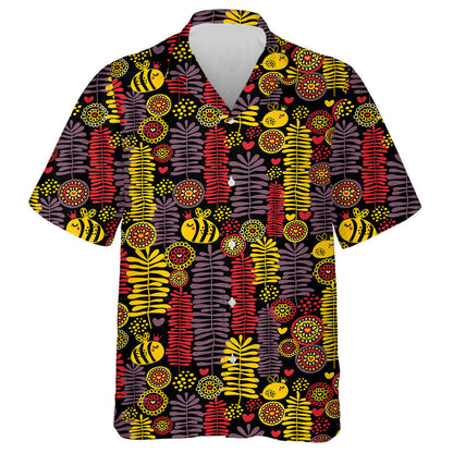 Cartún Nádúrtha Samhraidh Bláthanna Agus Bee i Léine Haváí na Corónach, Bronntanas Léine Haváíais, Bronntanas Nollag