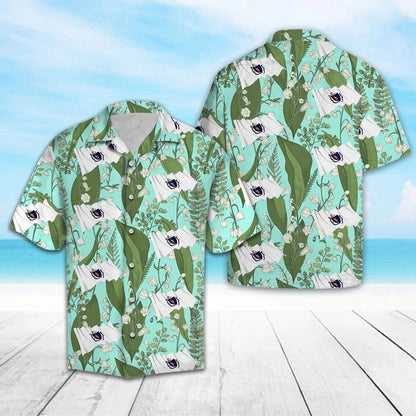 Massachusetts Mayflower With Green Leaves On Mint Hawaiian Shirt, Hawaiian Shirt Gift, Christmas Gift