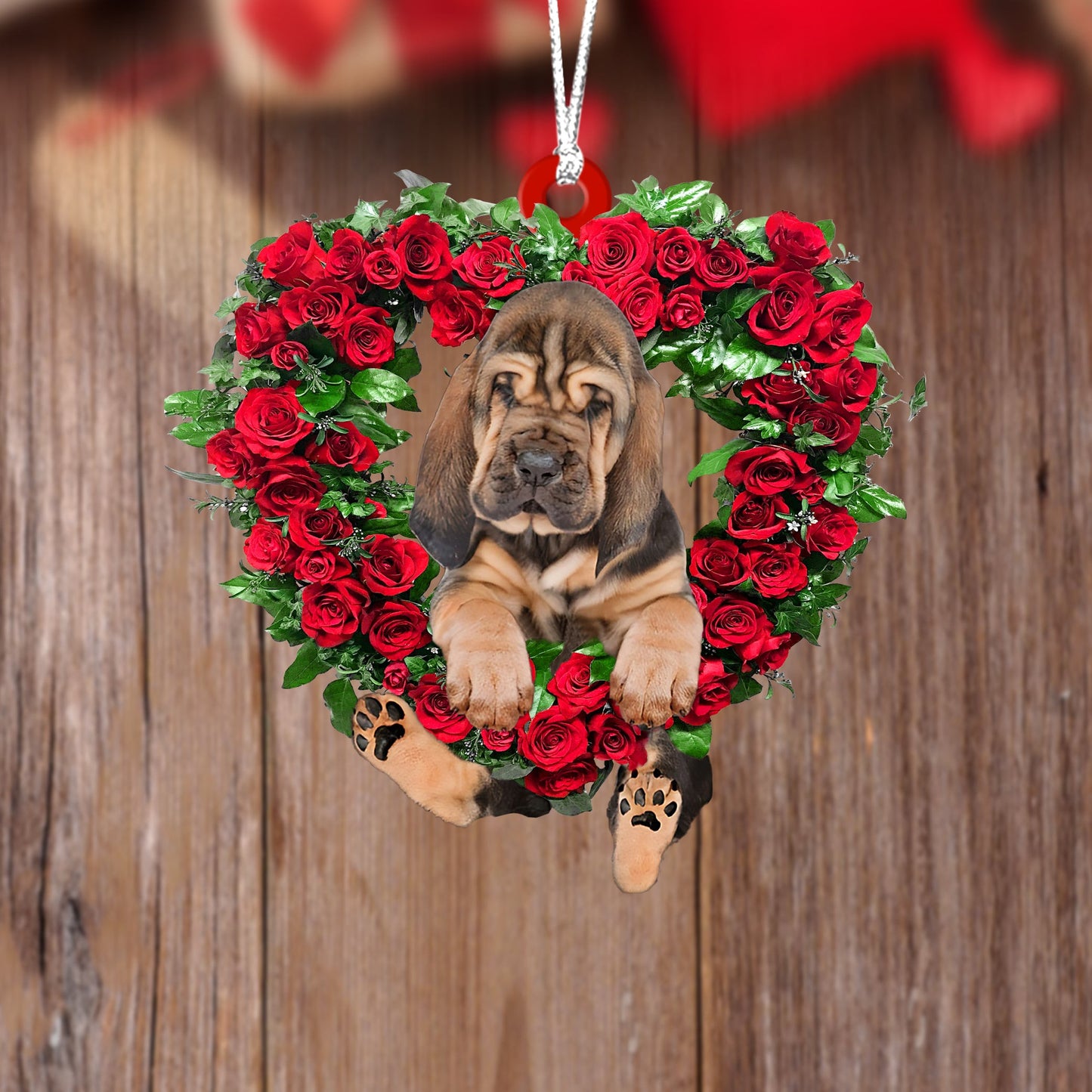 Bloodhound-Heart Wreath Two Sides Christmas Plastic Hanging Ornament, Christmas Ornament Gift, Christmas Gift, Christmas Decoration