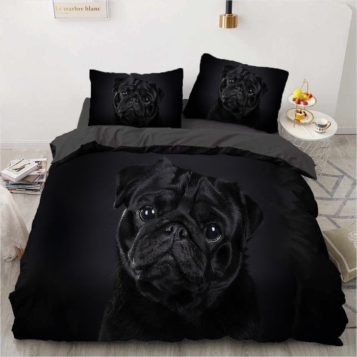 M Pug Black Dogs 3D All Over Printed Quilt Bed Bedroom Set Bedlinen 3D,Bedding Christmas Gift,Bedding Set Christmas