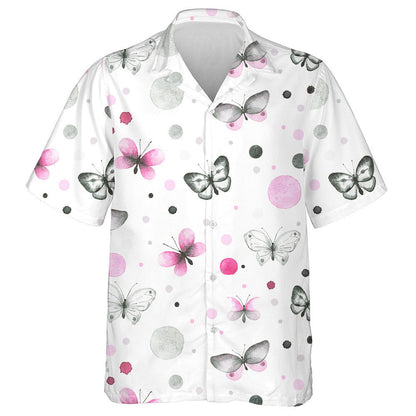 Hand Drawn With Butterflies And Circles Hawaiian Shirt, Hawaiian For Gift