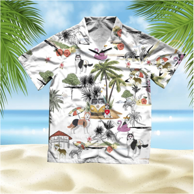 Husky Beach Style Pretty Ornamental Hawaiian Shirt, Hawaiian For Gift