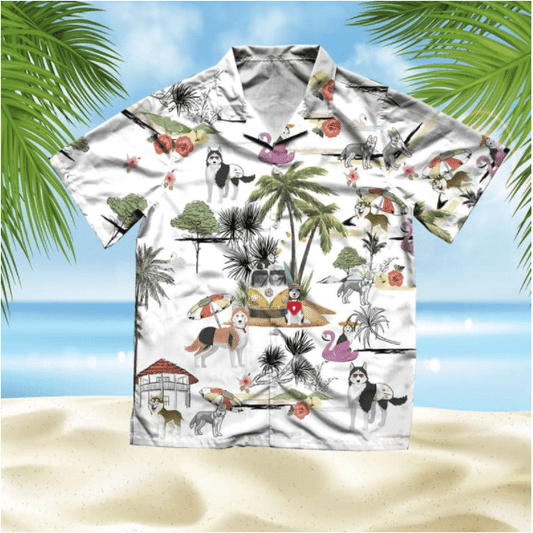 Husky Beach Style Pretty Ornamental Hawaiian Shirt, Hawaiian For Gift