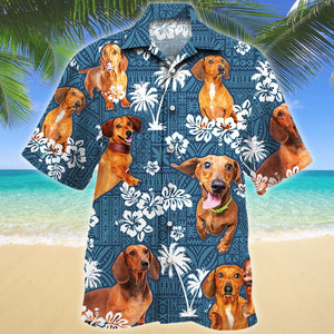 Curious Dachshund Dog Lovers Blue Tribal Pattern Hawaiian Shirt, Hawaiian Shirt Gift, Christmas Gift