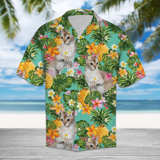Singapura Cat With Pineapples And Flowers Hawaiian Shirt,Hawaiian Shirt Gift, Christmas Gift