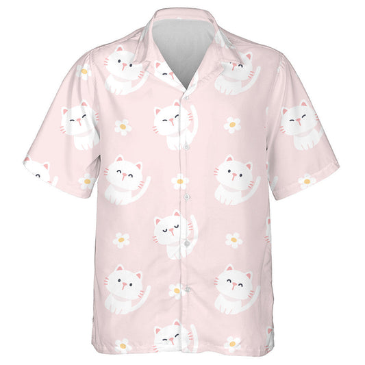 Cat gleoite Agus Bláthanna Bána i Stíl Chartúin Léine Haváís, Bronntanas Léine Haváís, Bronntanas Nollag