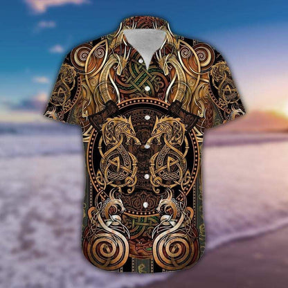 Dragon Iron Pattern On Brown Hawaiian Shirt,Hawaiian Shirt Gift, Christmas Gift