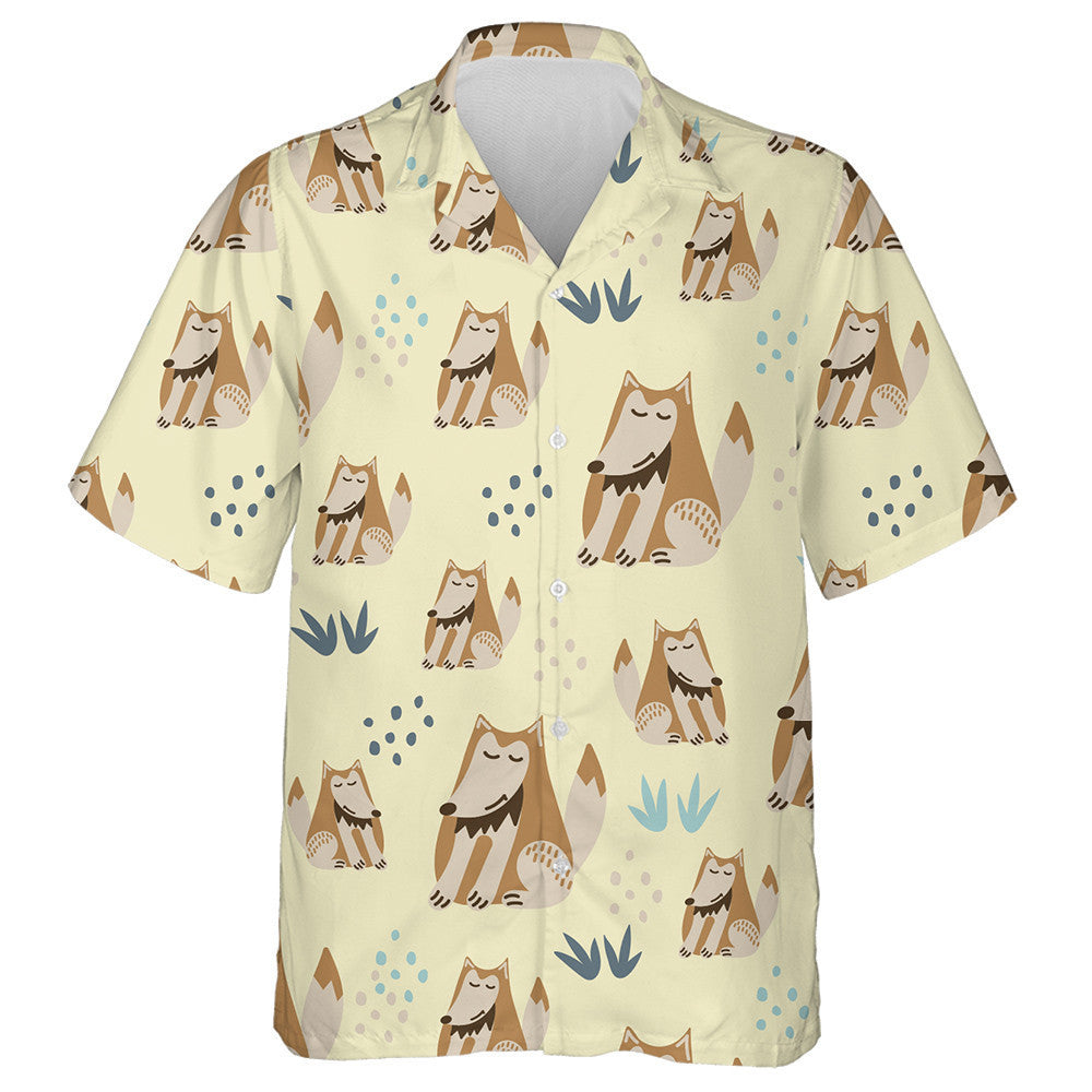 Characters Happy Wolf And Doodle Elements Hawaiian Shirt, Hawaiian For Gift
