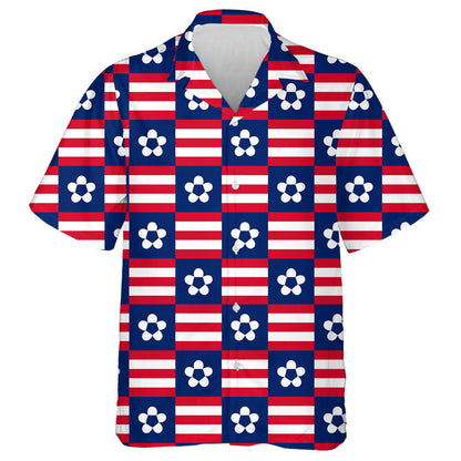 Bláth gleoite Ar Bhloic Datha I Stíl Léine Haváích Bhratach Mheiriceá, Bronntanas Léine Haváí, Bronntanas Nollag