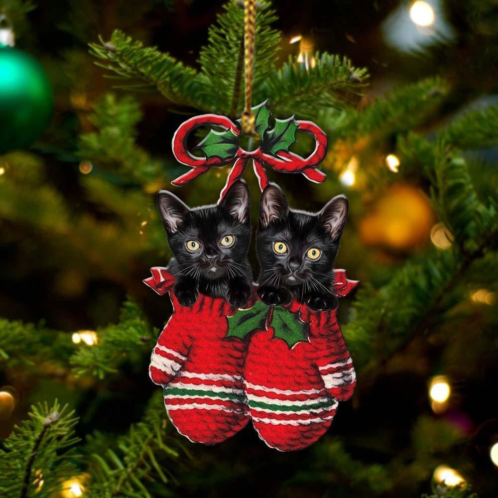 Black Cat Inside Your Gloves Christmas Holiday-Two Sided Christmas Plastic Hanging Ornament, Christmas Ornament Gift, Christmas Gift, Christmas Decoration