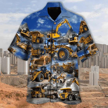 Love Heavy Equipment Deep Blue Sky Hawaiian Shirt,Hawaiian Shirt Gift, Christmas Gift
