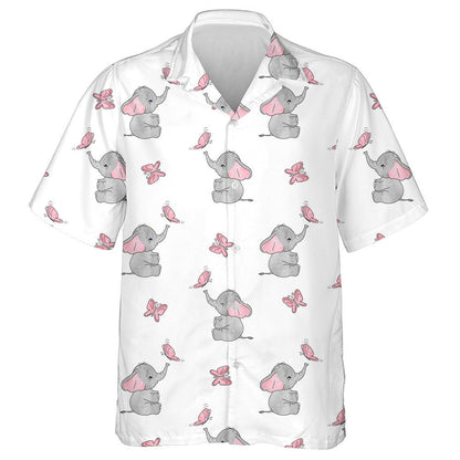 Smiling Bany Elephant With Pink Butterfly Hawaiian Shirt,Hawaiian Shirt Gift, Christmas Gift