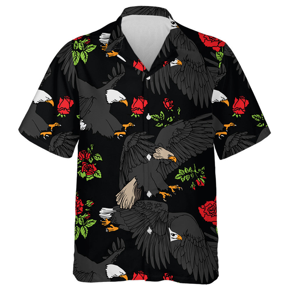 Flying Eagles With Beautiful Roses And leaves Hawaiian Shirt, Hawaiian Shirt Gift, Christmas Gift