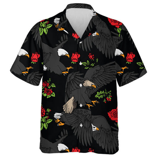Flying Eagles With Beautiful Roses And leaves Hawaiian Shirt, Hawaiian Shirt Gift, Christmas Gift