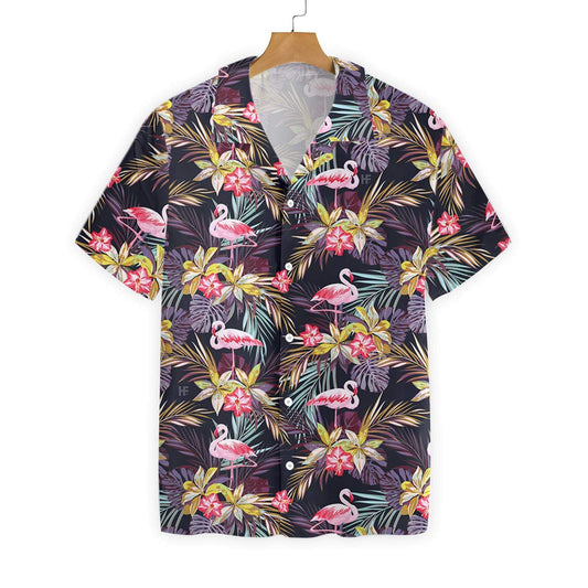 Cute Flamingo Brilliant Tropical Forest Hawaiian Shirt,Hawaiian Shirt Gift, Christmas Gift
