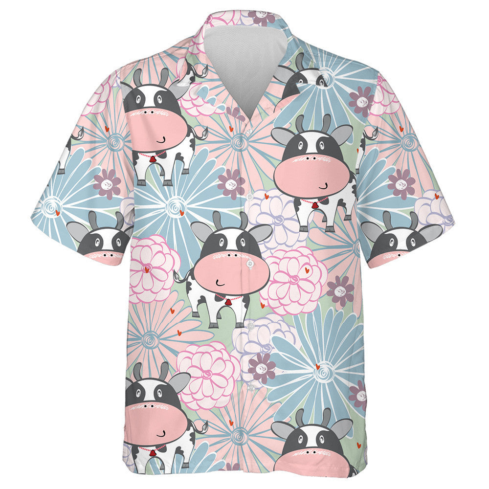 Cartoon Cow And Flower In Light Colors Hawaiian Shirt, Hawaiian Shirt Gift, Christmas Gift