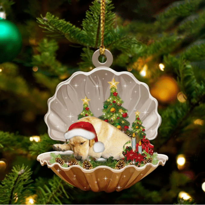 Cute Yellow Labrador Sleeping in Pearl Dog Christmas Ornament Flat Acrylic, Christmas Gift,Christmas Decoration