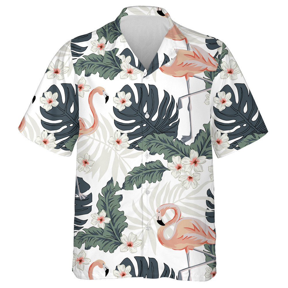 Beautiful Flamingo With Palm And Monstera Leaves Hawaiian Shirt, Hawaiian Shirt Gift, Christmas Gift