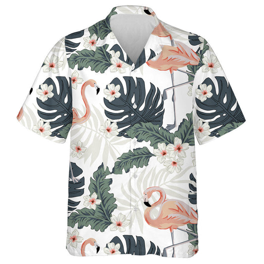 Beautiful Flamingo With Palm And Monstera Leaves Hawaiian Shirt, Hawaiian Shirt Gift, Christmas Gift
