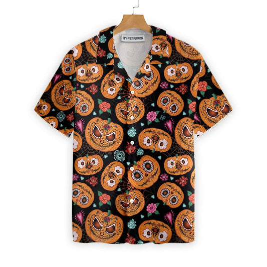 Smiling Pumpkin Flower Halloween Theme Hawaiian Shirt,Hawaiian Shirt Gift, Christmas Gift