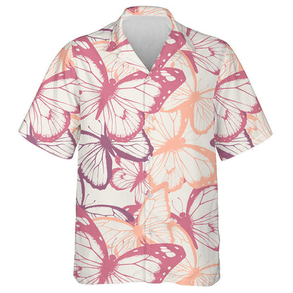 Hand Drawn Colorful Butterflies On White Floral Hawaiian Shirt, Hawaiian Shirt Gift, Christmas Gift