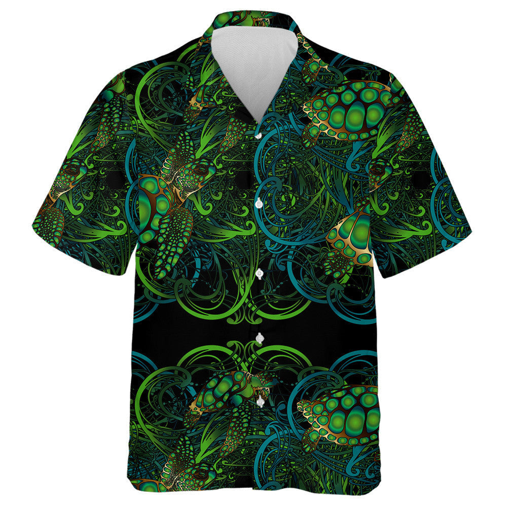 Turtles And Algae On A Turquoise Background Hawaiian Shirt, Hawaiian For Gift