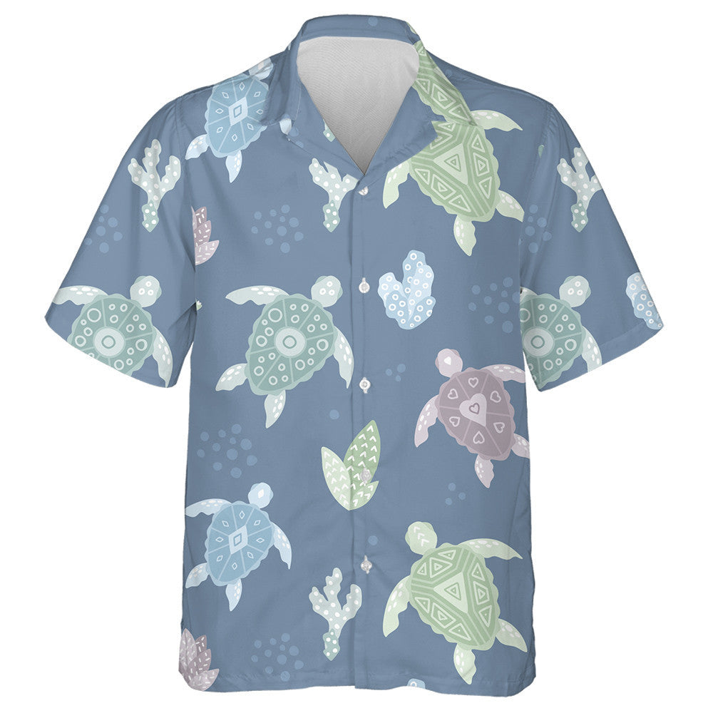 Sea Life Elements Cartoon Turtle Doodle Hawaiian Shirt, Hawaiian Shirt Gift, Christmas Gift