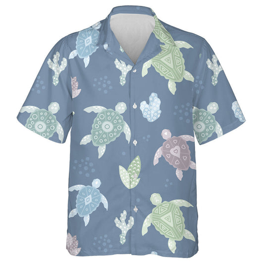 Sea Life Elements Cartoon Turtle Doodle Hawaiian Shirt, Hawaiian Shirt Gift, Christmas Gift