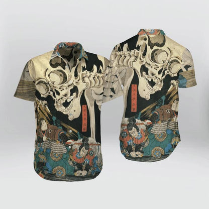 Japanese Aesthetic Ukiyoe Skull Pattern Hawaiian Shirt, Hawaiian For Gift
