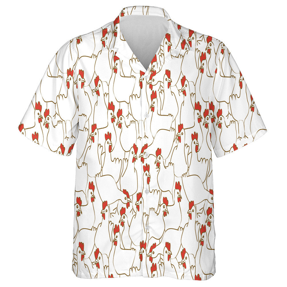 Funny White Chicken Farming With Red Crest Hawaiian Shirt, Hawaiian Shirt Gift, Christmas Gift