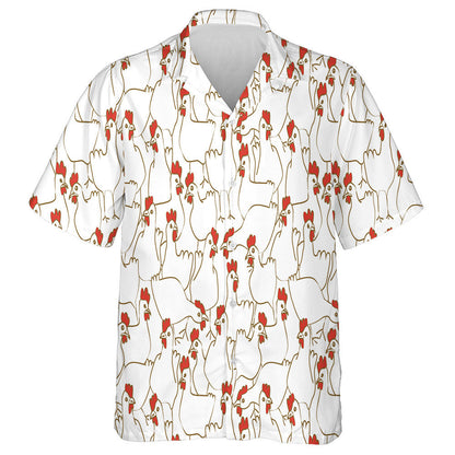 Funny White Chicken Farming With Red Crest Hawaiian Shirt, Hawaiian Shirt Gift, Christmas Gift