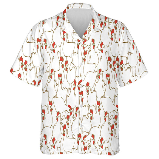 Funny White Chicken Farming With Red Crest Hawaiian Shirt, Hawaiian Shirt Gift, Christmas Gift