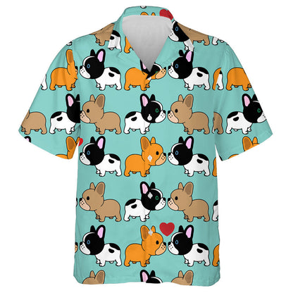 Sweet Cartoon Couple Puppy French Bulldog Hawaiian Shirt, Hawaiian Shirt Gift, Christmas Gift