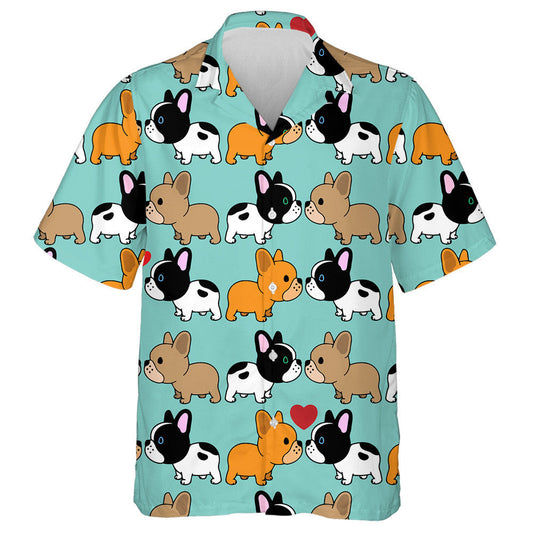 Sweet Cartoon Couple Puppy French Bulldog Hawaiian Shirt, Hawaiian Shirt Gift, Christmas Gift