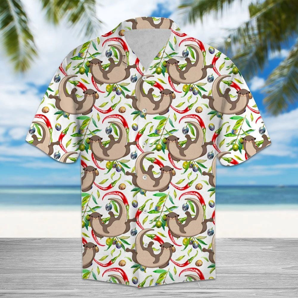 Messy Chili Peppers And Otter Pattern Hawaiian Shirt,Hawaiian Shirt Gift, Christmas Gift