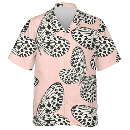 Black And White Butterfly On Pink Hawaiian Shirt, Hawaiian For Gift