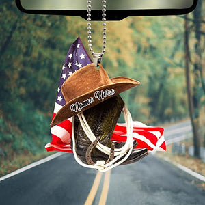 Personalized U.S Cowboy Hats And Boots Two-Sides Shaped Acrylic Ornament For Car, Car Hanging Ornaments, Christmas Decoration