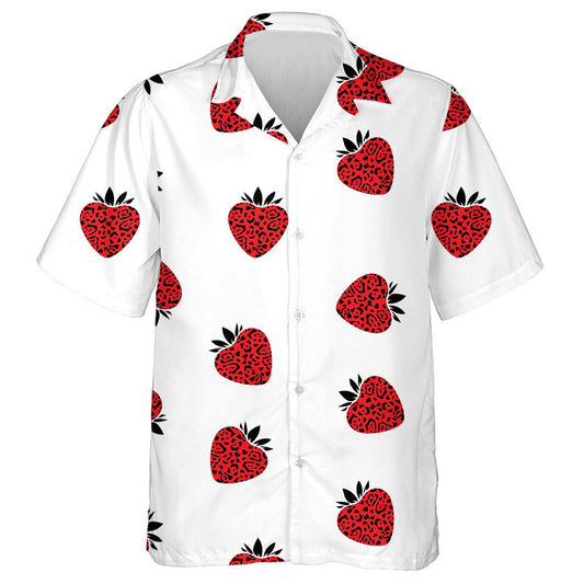 Modern Trendy Strawberries With Leopard Spots Hawaiian Shirt,Hawaiian Shirt Gift, Christmas Gift