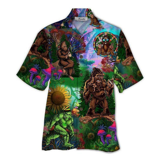 Bigfoot Hippie Tropical Background Design Hawaiian Shirt, Hawaiian For Gift