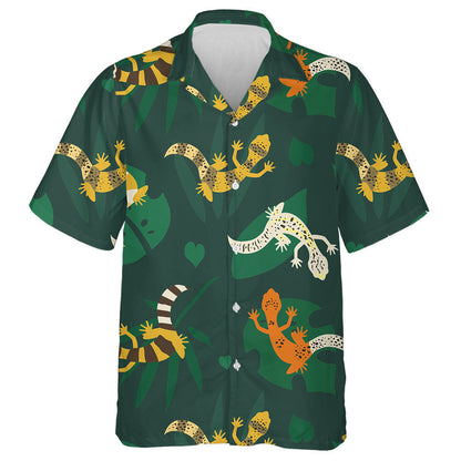 Wild Animals Leopard Geckos And Tropical Leaves Hawaiian Shirt, Hawaiian Shirt Gift, Christmas Gift