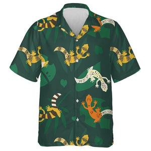 Wild Animals Leopard Geckos And Tropical Leaves Hawaiian Shirt, Hawaiian Shirt Gift, Christmas Gift