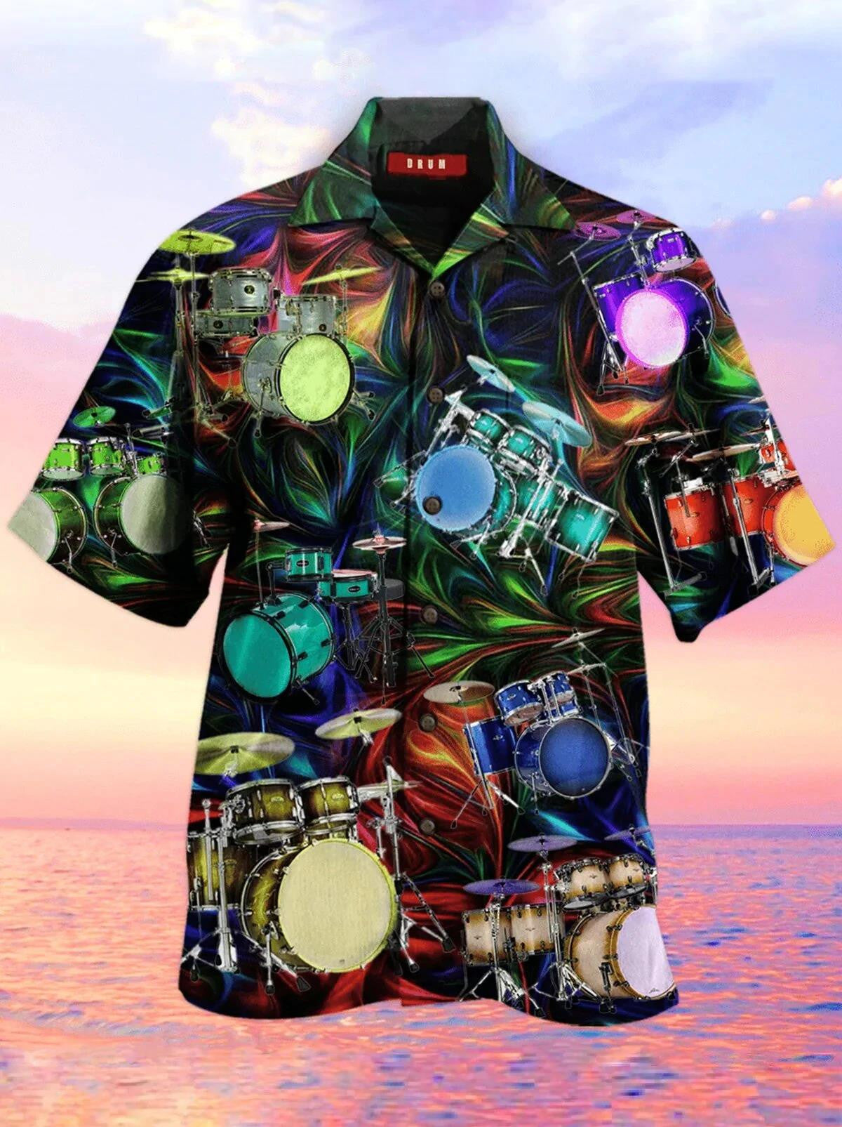 Music Drums Multicolor Pattern Colorful Lights Hawaiian Shirt,Hawaiian Shirt Gift, Christmas Gift